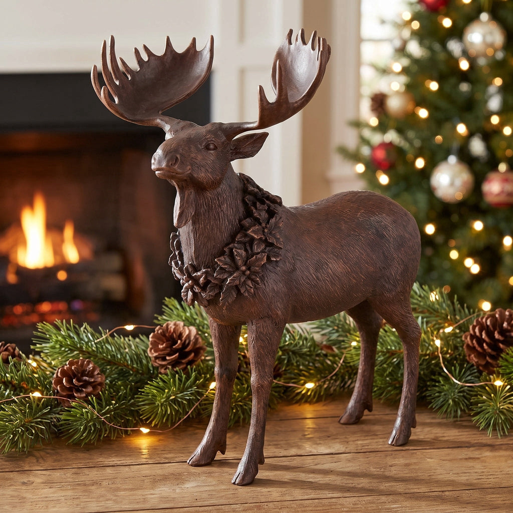 Resin Standing Moose Christmas Decoration, Brown, 13.5", by Holiday Time
