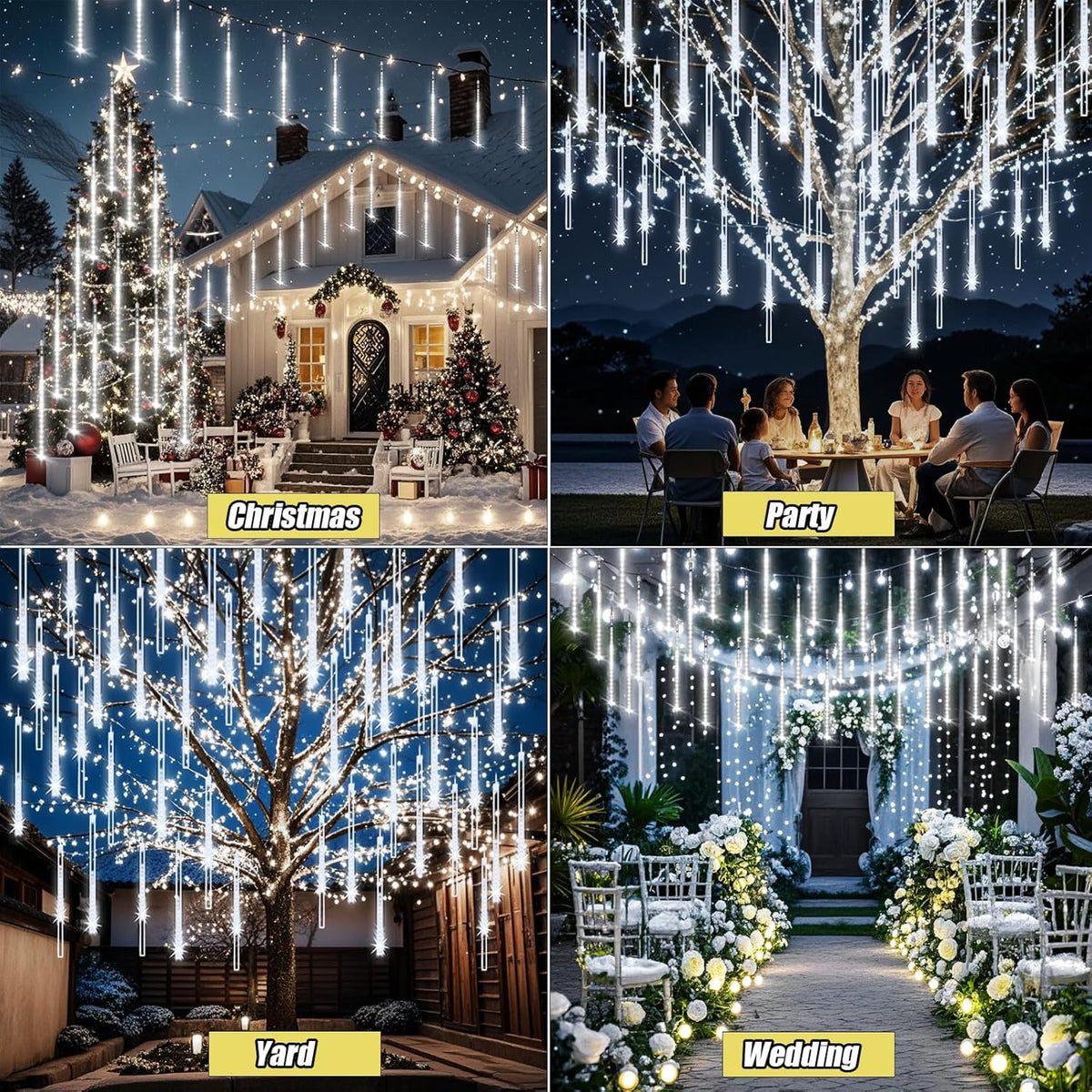 DONGPAI Meteor Shower Lights Outdoor, 11.8 Inch 8 Tube Icicle Lights, Waterproof Meteor Christmas Lights Outdoor, Hanging Falling Rain Lights for Xmas Tree Outside Holiday Decoration