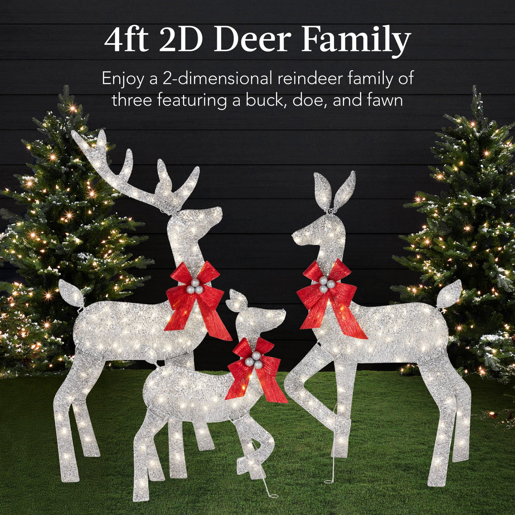 Best Choice Products 3-Piece 2D Deer Family Set, Lighted Christmas Outdoor Decoration w/ 175 Lights, Stakes - Gold