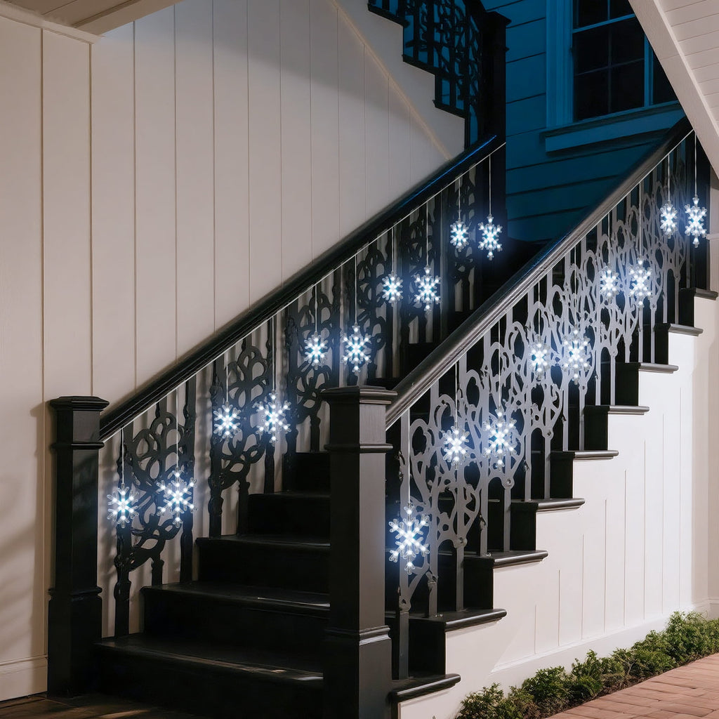 BeatiNeon 9ft Christmas Snowflake String Lights, 10 Pcs Blue & Cool White LED Snowfall Lights with Twinkle Effect, Connectable Indoor Outdoor Waterproof Holiday Decor for Eaves, Garden, Yard, Indoor