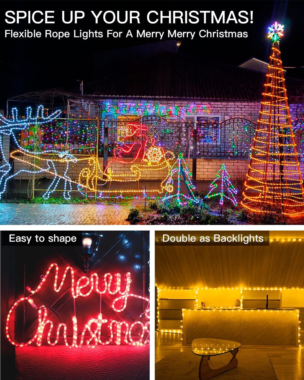 GHODEC Rope Lights Outdoor,33ft 100LED Christmas Lights Outdoor Decor,16 Colors Changing Twinkle Fairy Lights Plug in with Remote & USB for Outdoor Indoor Patio Garden Halloween Holiday Decor
