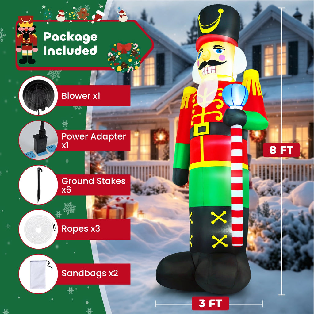Yexmas 8FT Christmas Inflatable Nutcracker Soldier Blow Up Yard Decor with LED Light for Outdoor Christmas Party ,Garden and Lawn