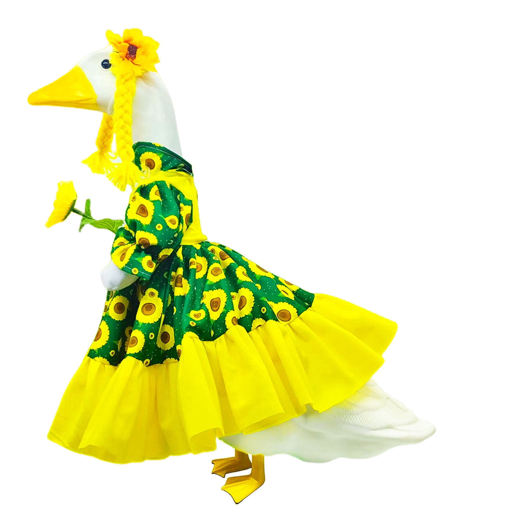 AZXY Thanksgiving Porch Goose Outfit, 23 Inch Lawn Goose Costume with Pilgrim Hat & Pumpkin Turkey Print Dress, Goose Clothes for Cement Plastic Goose Statue, Outdoor Yard Patio Fall Garden Decor