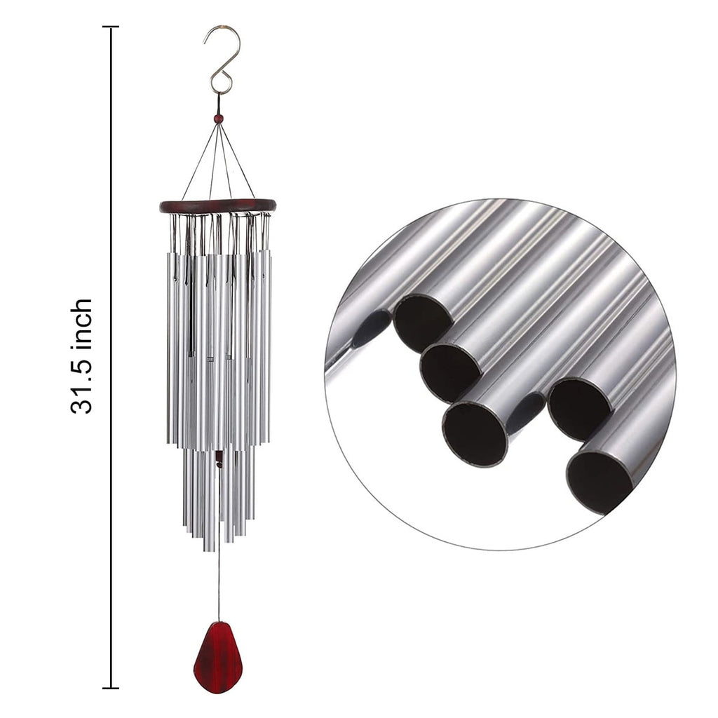 BSHAPPLUS® 32" Wind Chimes,27 Tubes Metal Wind Chimes Silver Tube Wind Chime Chapel Church Bells Outdoor Garden Yard Indoor Pathway Hanging Home Decoration