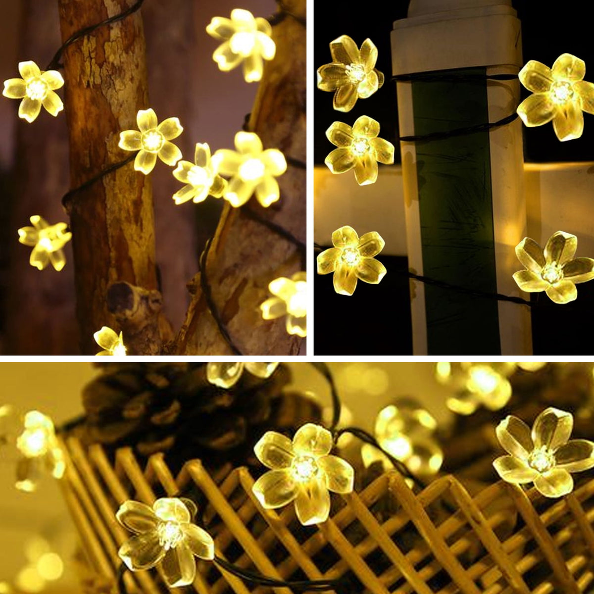 Rirool Cherry Blossom Solar String Lights Outdoor, 23FT 50 LED Flower Fairy Lights with 2 Lighting Modes, IP65 Waterproof Auto On/Off for Garden Patio Wedding Christmas Decor, Multicolor