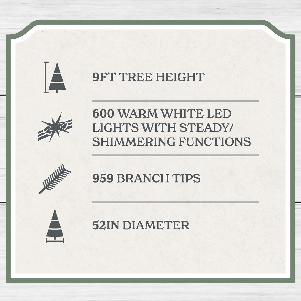 My Texas House 9' Pre-Lit Cypress Green Artificial Christmas Tree with 600 Warm White Twinkle LED Lights and Stand