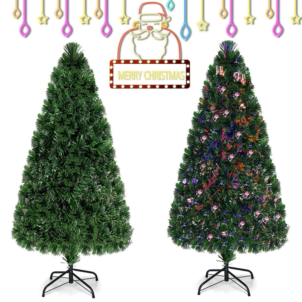 Costway 6Ft Pre-Lit Fiber Optic PVC Christmas Tree Metal Holiday