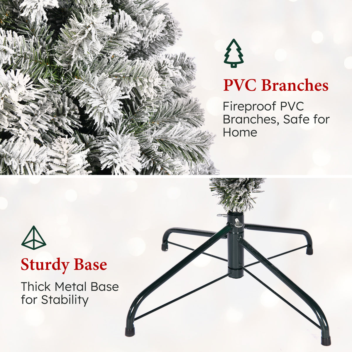 Vebreda 7.5ft Snow Flocked Hinged Artificial Christmas Tree Without Lights, Indoor White