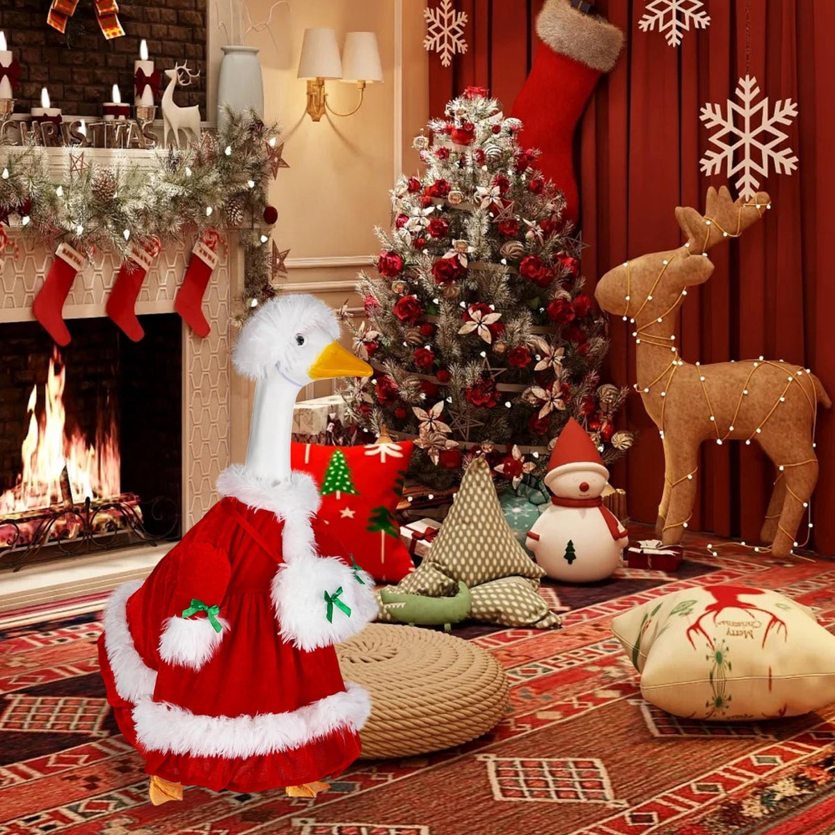 Aurorax Christmas Goose Clothes for Cement Goose Porch Goose 23"/17",Porch Goose Outfit 19 inch,Red Holiday Porch Goose Clothing Accessories for Garden Lawn Yard