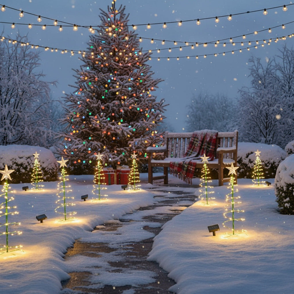 AuroraX Christmas Tree Christmas Decorations DIY 8 Lighting Modes Solar Waterproof Lighted Holiday Yard Stakes Indoor Outdoor Lights Patio Christmas Decorations