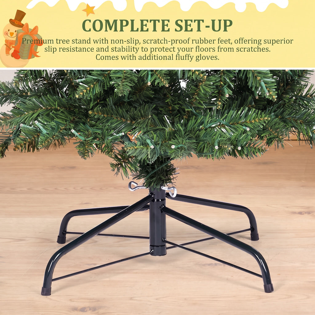 Legooin 7.5FT Pre-lit Artificial Christmas Tree with 1300 Branch Tips + 400 Multicolored Lights, 3-Section Easy Assembly Xmas Tree with Metal Stand for Indoor Outdoor Holiday Decor, Green