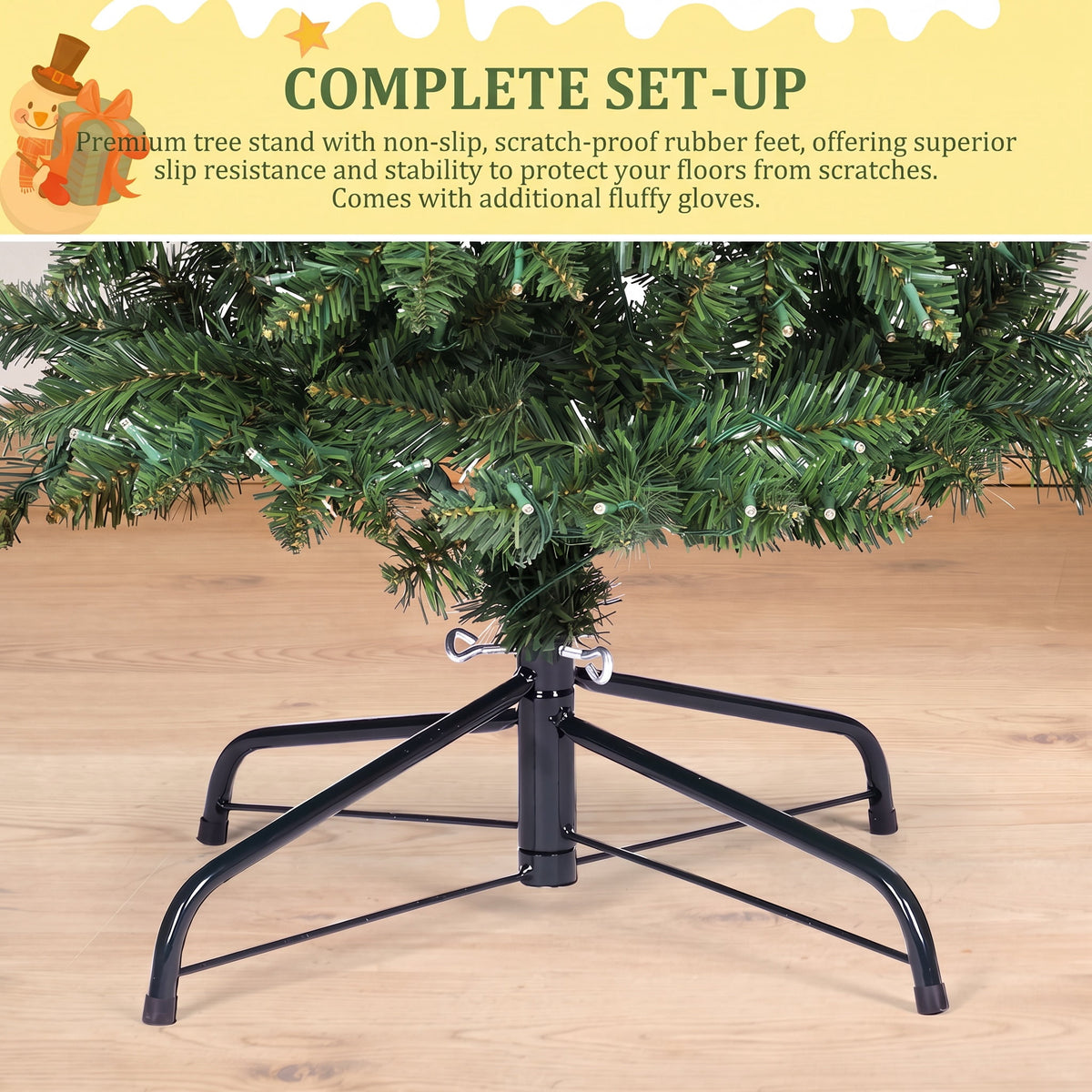 Legooin 7.5FT Pre-lit Artificial Christmas Tree with 1300 Branch Tips + 400 Multicolored Lights, 3-Section Easy Assembly Xmas Tree with Metal Stand for Indoor Outdoor Holiday Decor, Green