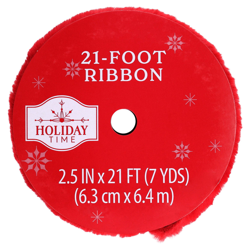 Red Faux Fur Christmas Ribbon, 2.5" x 21', by Holiday Time