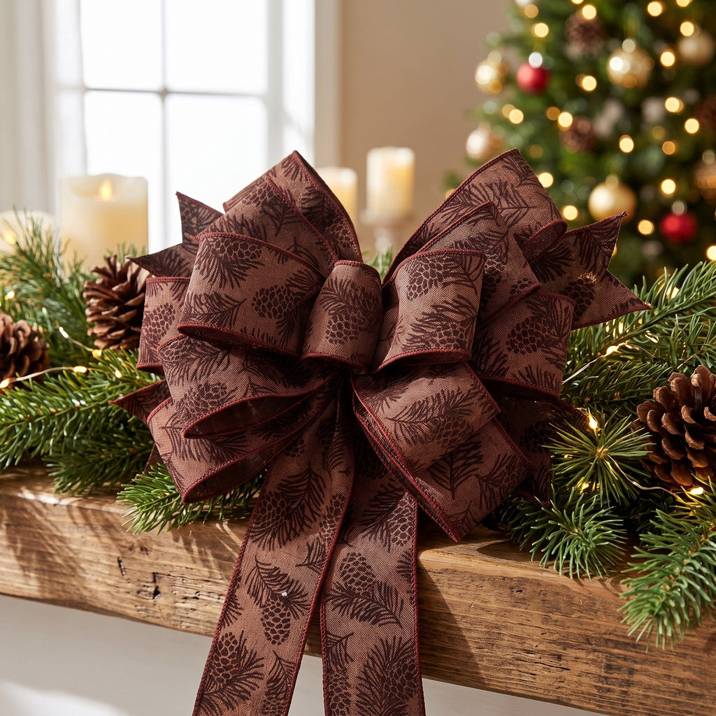 Brown Pinecone Pattern Decorative Christmas Bow, 31", by Holiday Time