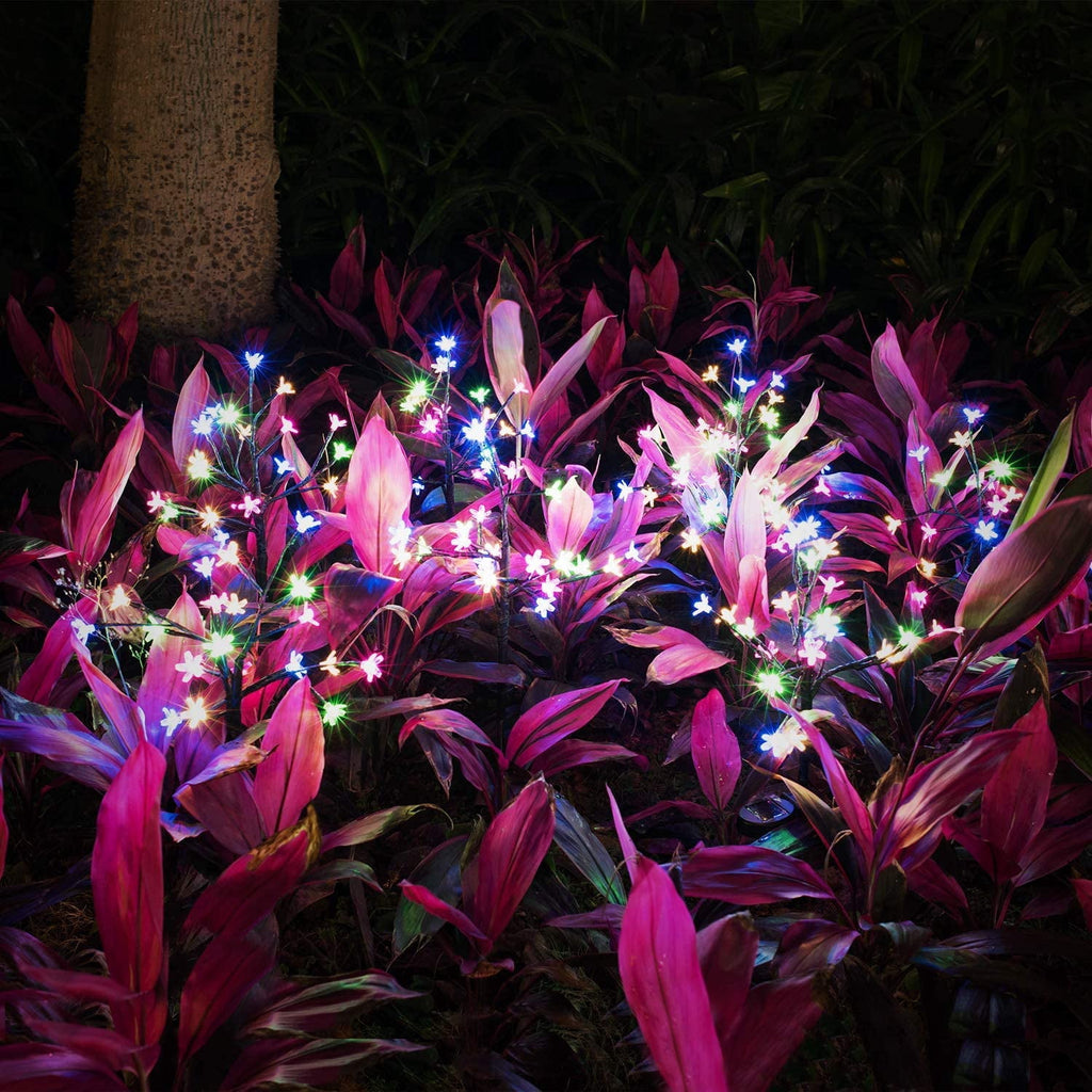 QiShi Solar Garden Lights Tree Outdoor Multi-Color Changing LED Stake Lights Flower for Garden, Patio, Yard and Decoration Solar Flickering Tree Lights (Tree,2 Pack)