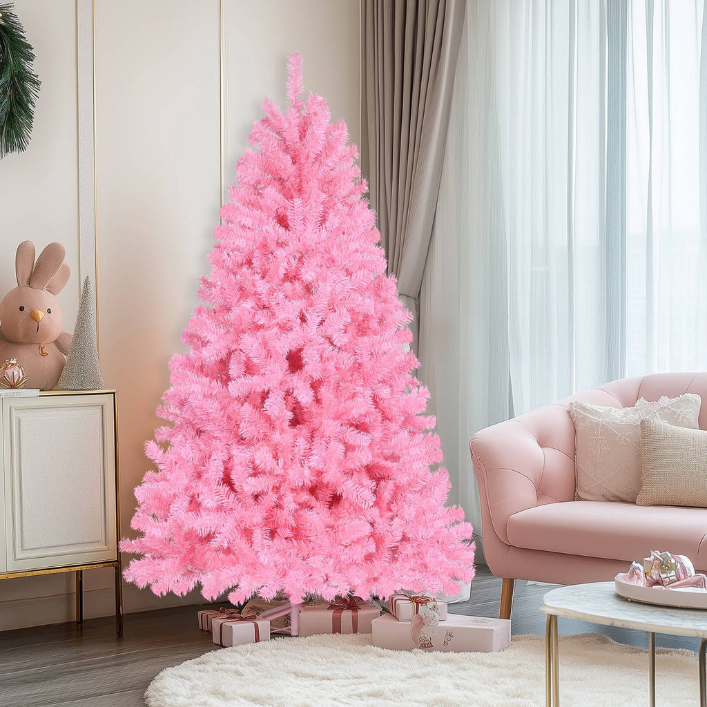 Funcid 6ft Green Artificial Christmas Tree, Hinged Spruce Full Tree with 1477 Branch Tips, Foldable Metal Stand, New PVC Material, Xmas Tree for Indoor and Outdoor Decoration