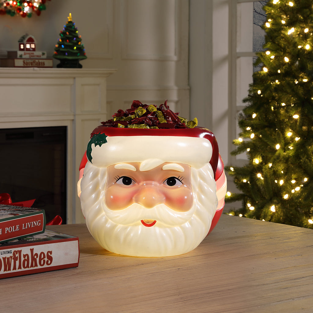 Mr. Christmas 12" Blow Mold Santa Candy Bowl, Red