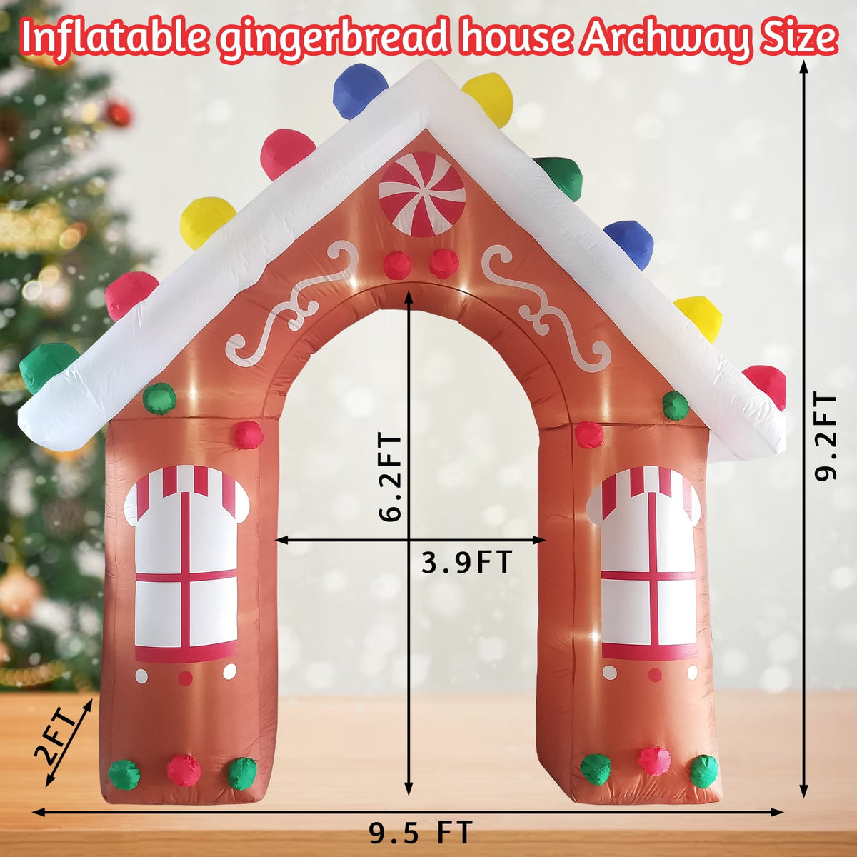 10FT Christmas Inflatables Gingerbread House Archway Outdoor Decorations, Giant Christmas Arch Blow Up Yard Decorations with LED Lights Built-in
