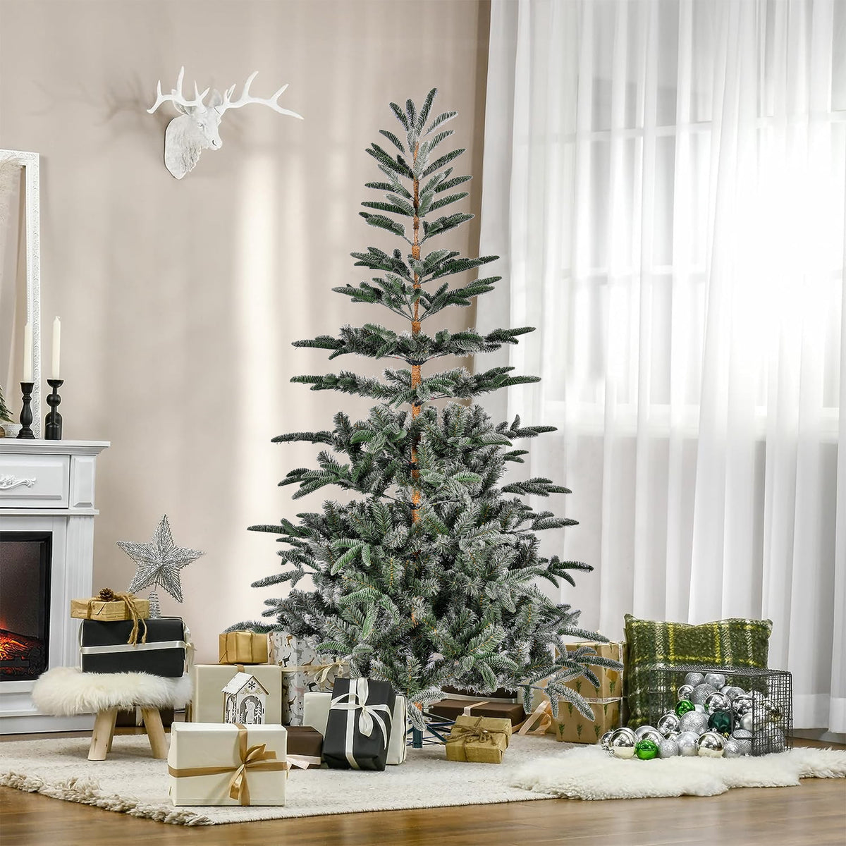 Fenbeli 6ft Artificial Christmas Tree with Metal Base, Indoor Outdoor Green