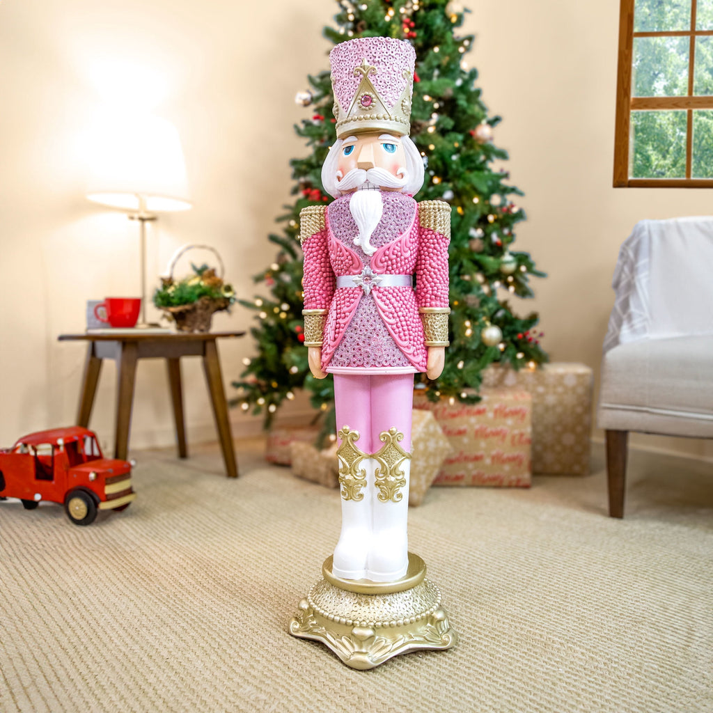 Sunnydaze Pink Polyresin Kenneth the Princely Nutcracker Christmas Statue, 37"