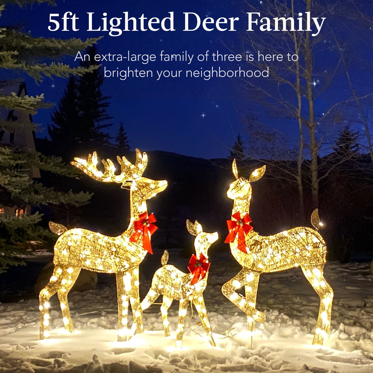 Best Choice Products 3-Piece Lighted Christmas Deer Set Outdoor Yard Decoration w/ 360 LED Lights, Stakes - White