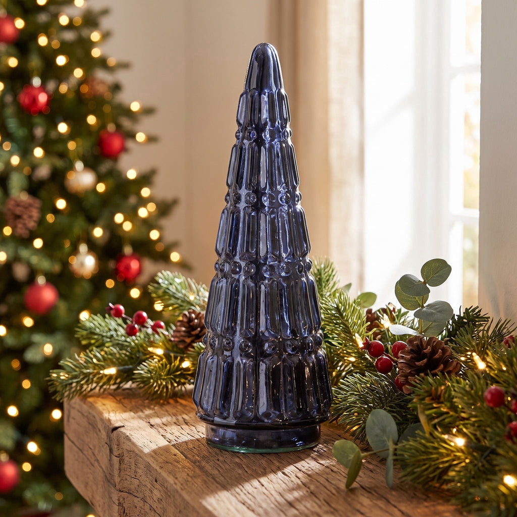 Glass Tree Christmas Decoration, Blue, 12", by Holiday Time