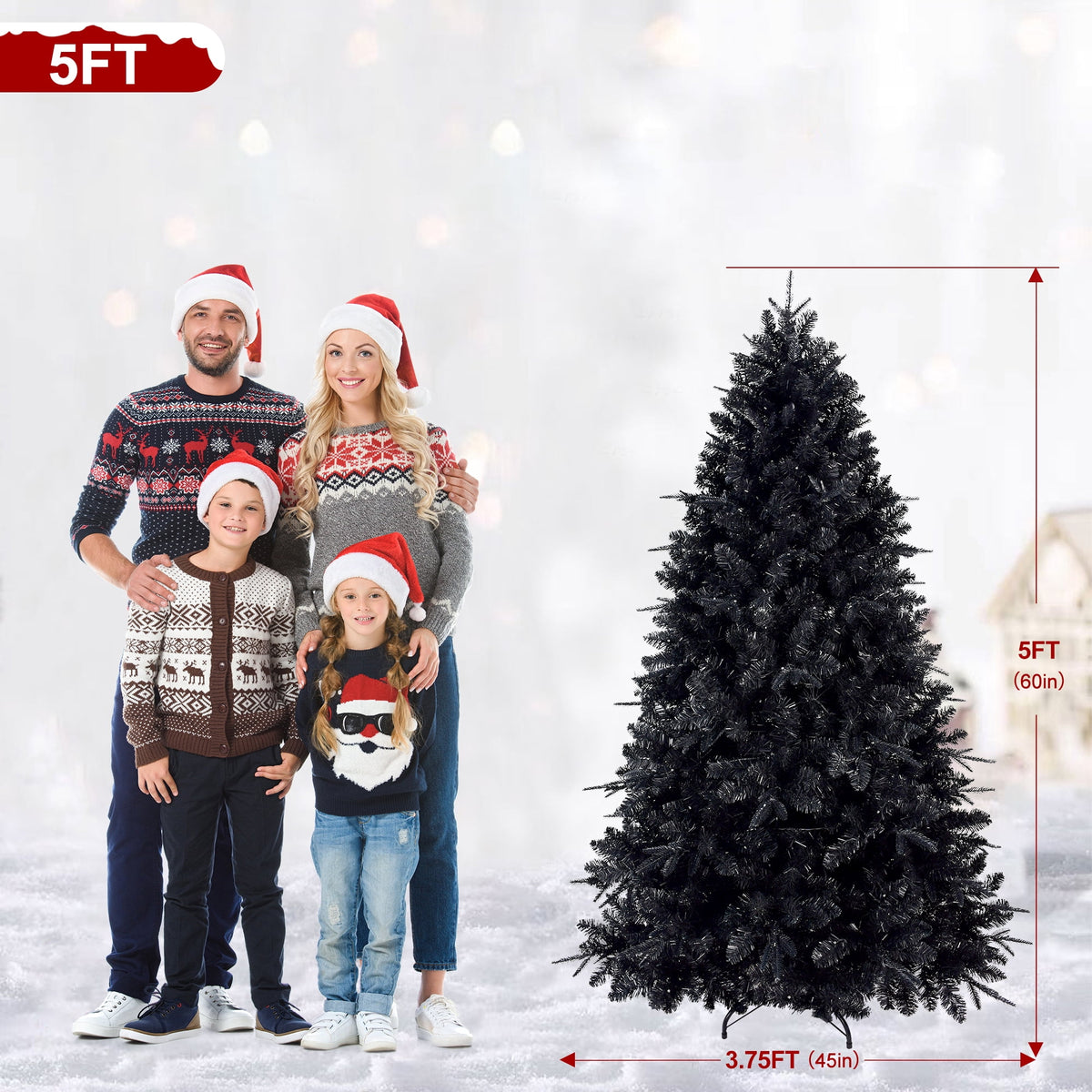 Maylaviu 7FT Gothic Black Christmas Tree, 450 Cold White Lights, 1916 Full Tips, Halloween & Holiday Party Decor, Sturdy Metal Stand
