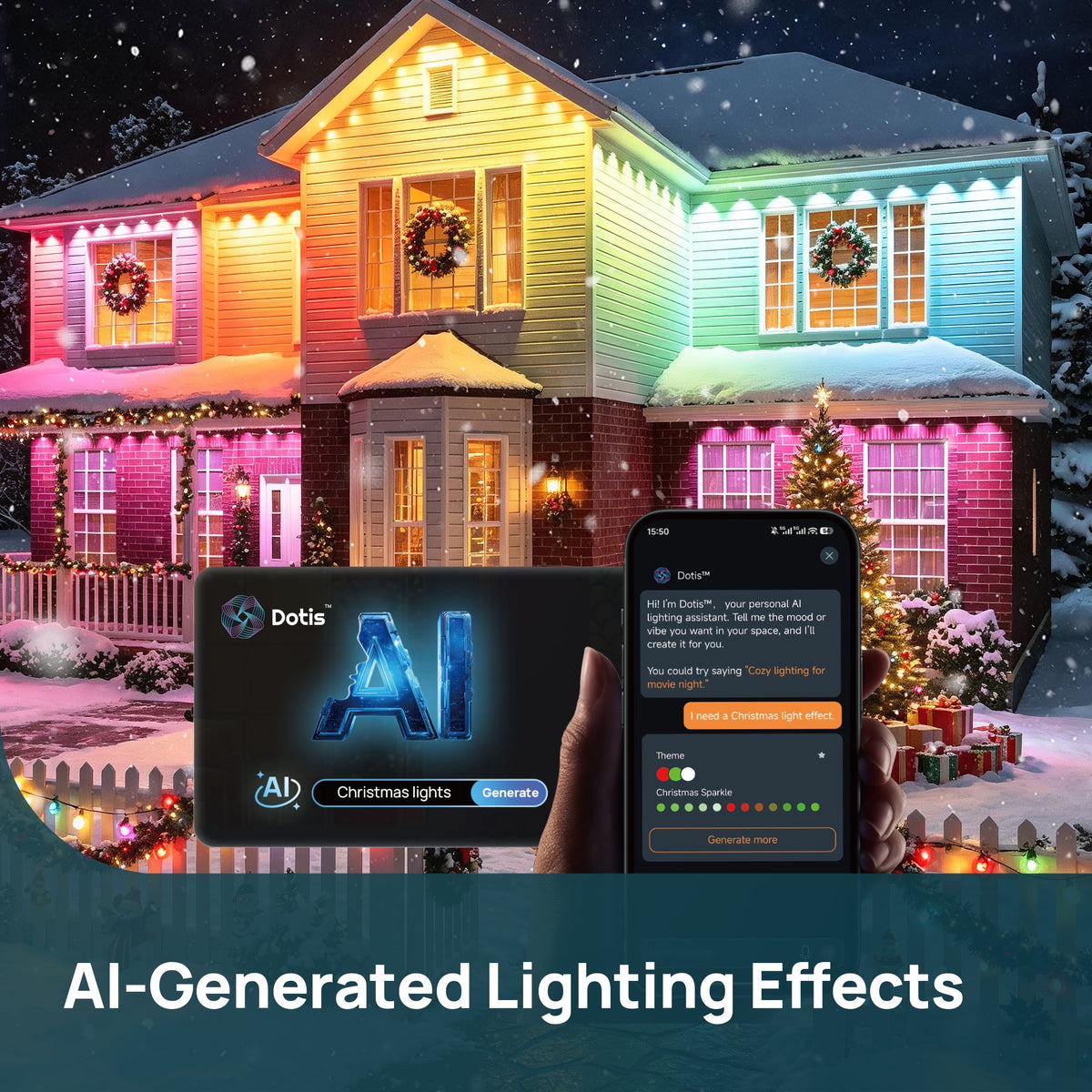 Linkind Smart Permanent Outdoor Lights Pro 100ft with 72 Lights, Color-Changing LED Strip Lights, Matter Compatible, IP67 Waterproof, WiFi + Bluetooth, Patio, Garden Decor, Holiday Lighting
