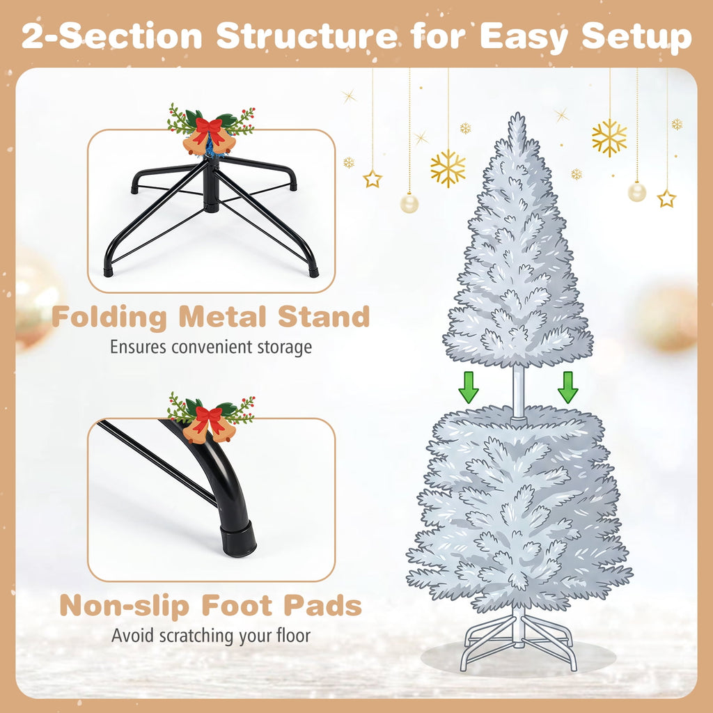 Patiojoy 6FT Blue Tinsel Artificial Pencil Christmas Tree w/ Sturdy Metal Stand Seasonal Holiday Decoration for Home, Party