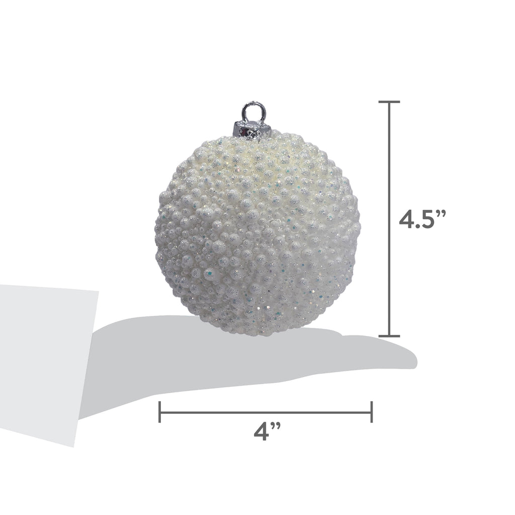 4-Count White Glitter Textured Ball Shatterproof Christmas Ornaments, 4.5", by Holiday Time