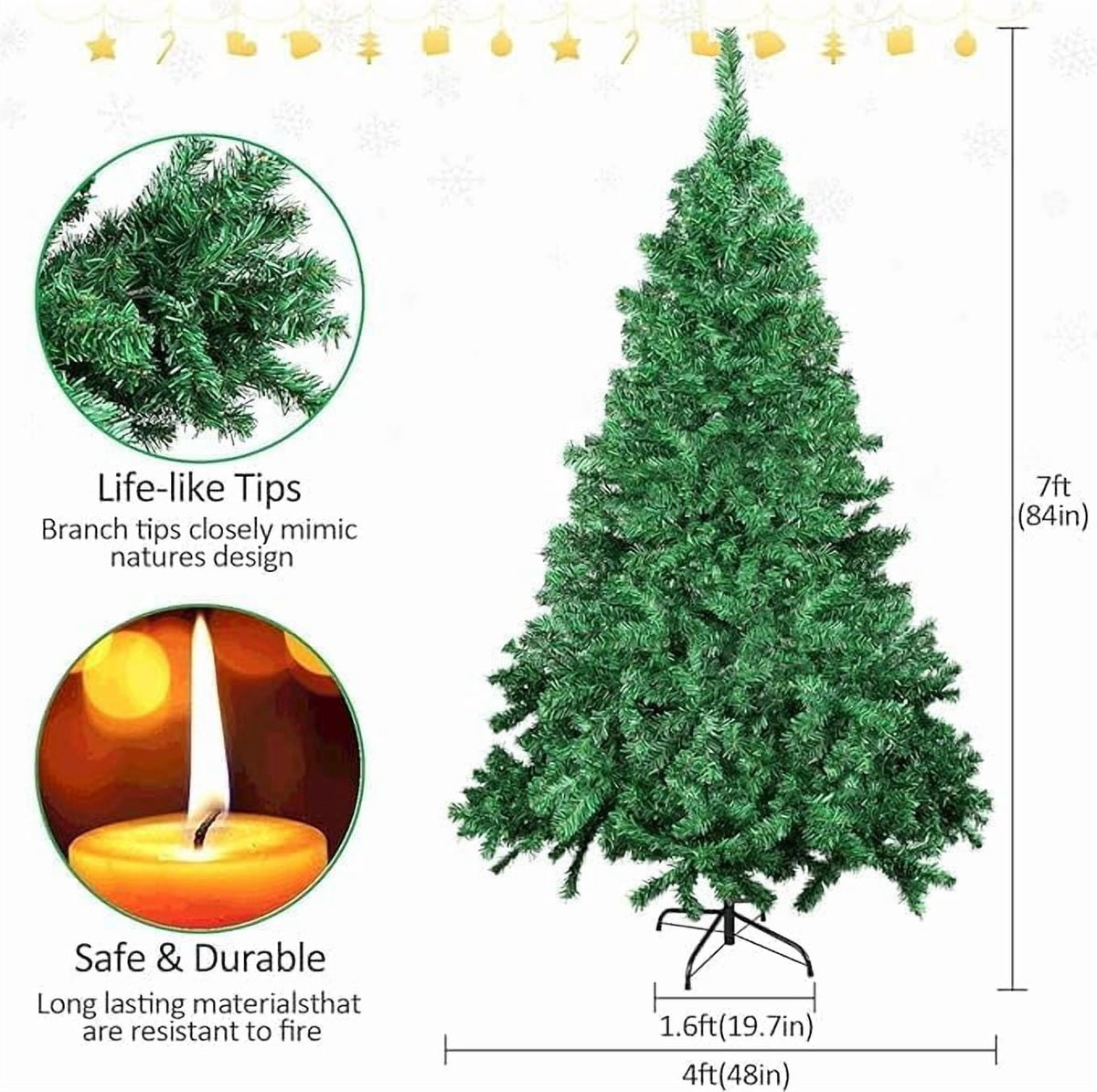 Artificial Christmas Tree, 7FT Premium Pine Unlit Holiday Decoration, Full Size Décor Easy Assembly Metal Stand