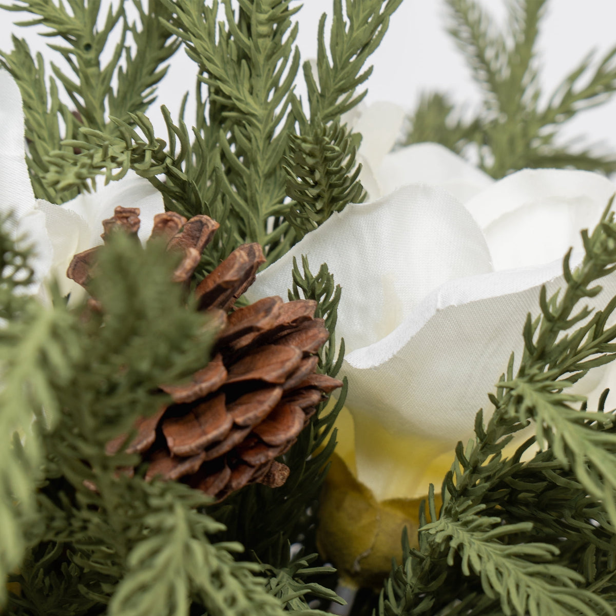 My Texas House Evergreen, Pinecone, and Magnolia Christmas Arrangement in Pot, Green and White, 15"