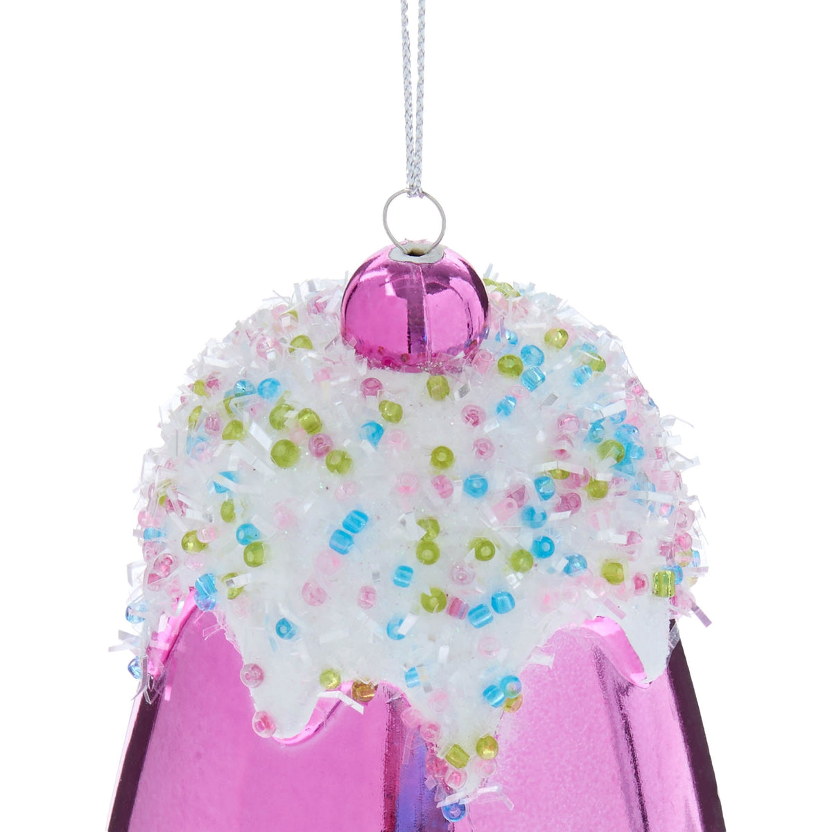 Pink and White Glitter and Metallic Gumdrop Christmas Ornament, 3.5", by Holiday Time
