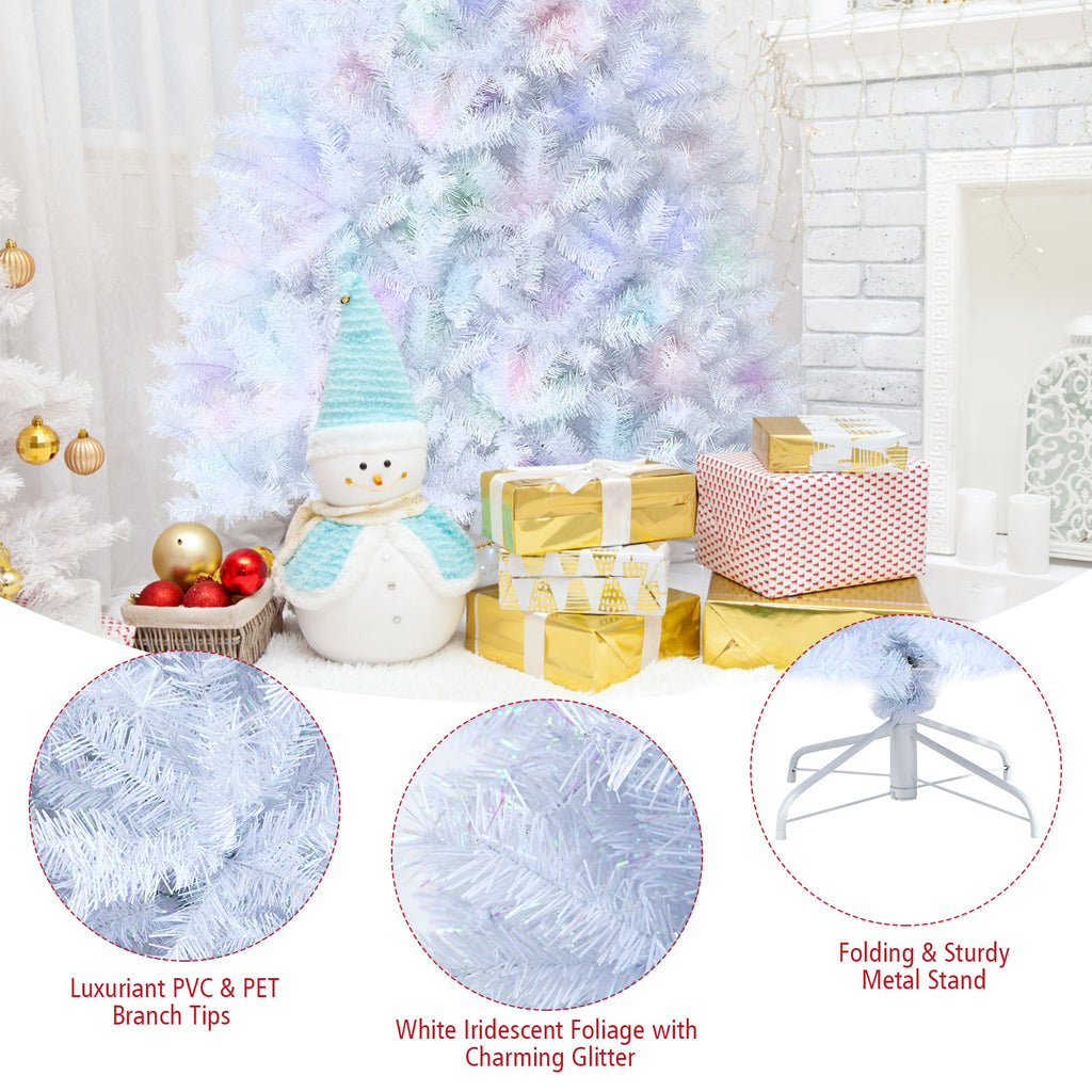 Topbuy 6FT White Realistic Xmas Tree, Lush Christmas Tree W/ 792 PVC & PET Branch Tips