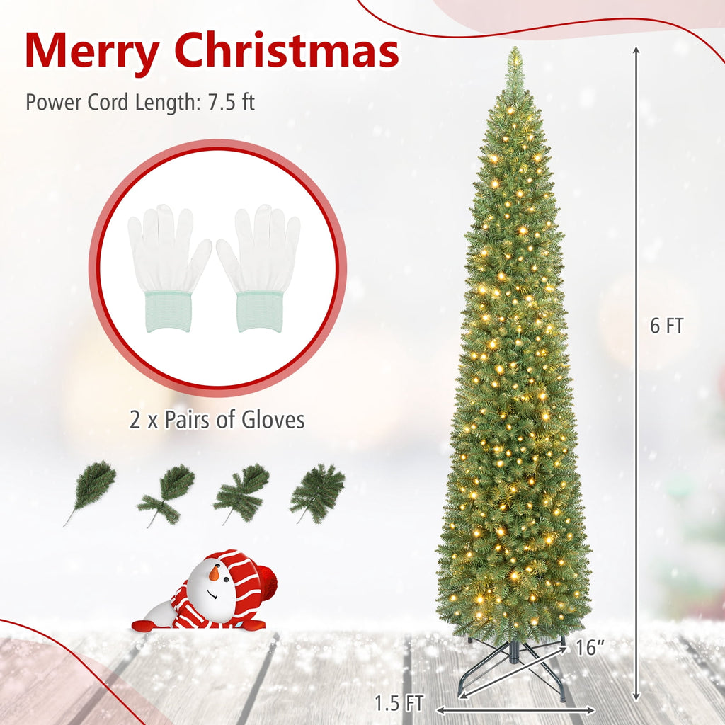 Costway 5 FT Pre-Lit Pencil Christmas Tree with 150 LED Lights & 296 Branch Tips Party