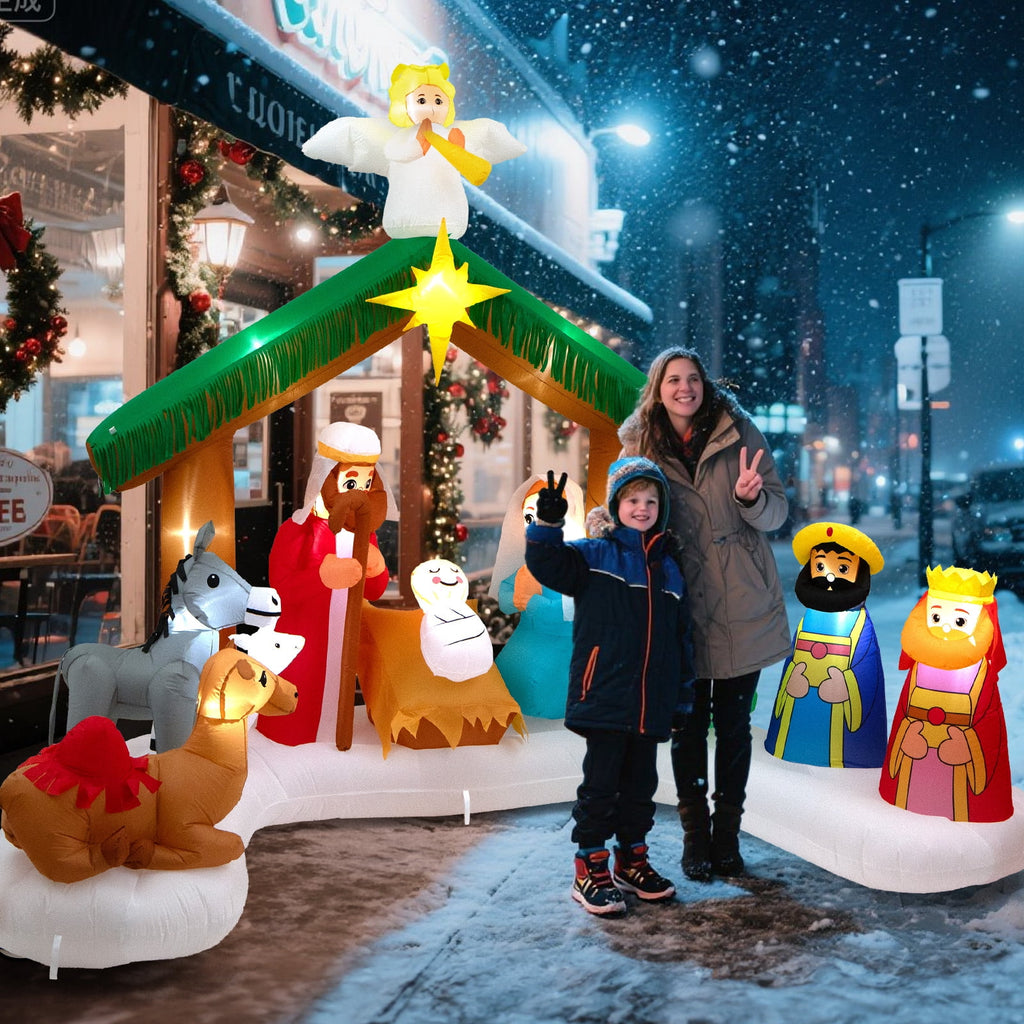 Wondiair 12FT Christmas Inflatable Nativity Scene with LED Lights for Outdoor Yard and Church Decor