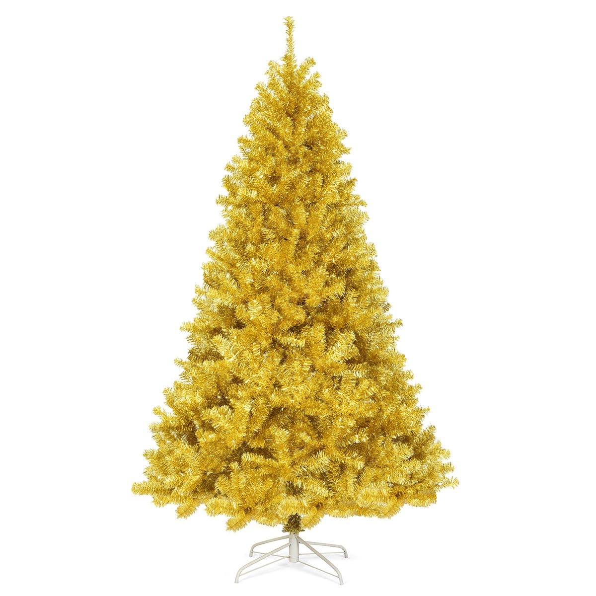 Gymax 7.5FT Tinsel Christmas Tree Artificial Hinged w/ Metal Stand Champagne Gold