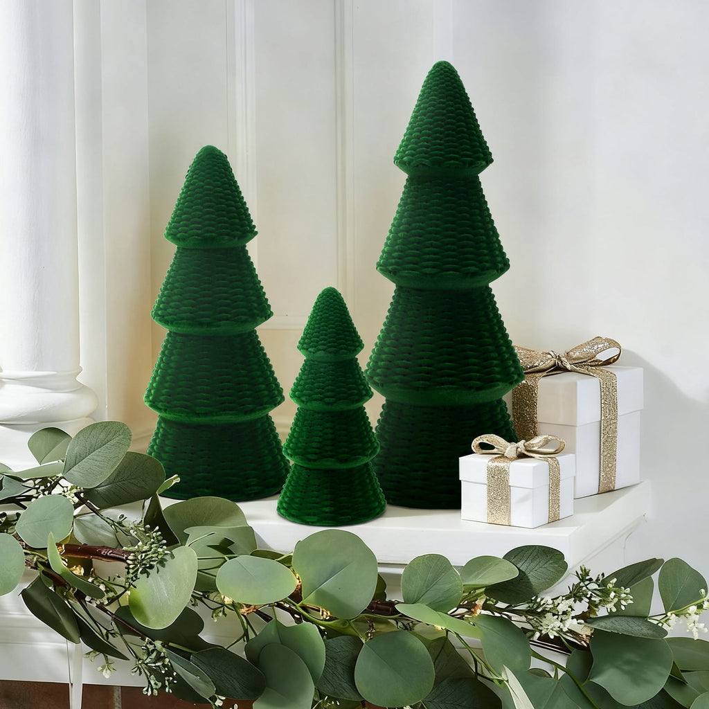 Ayieyill 3pcs Tabletop Christmas Tree Velvet Woven Resin Christmas Trees for Christmas Decor Indoor, Christmas Table Decor, Green