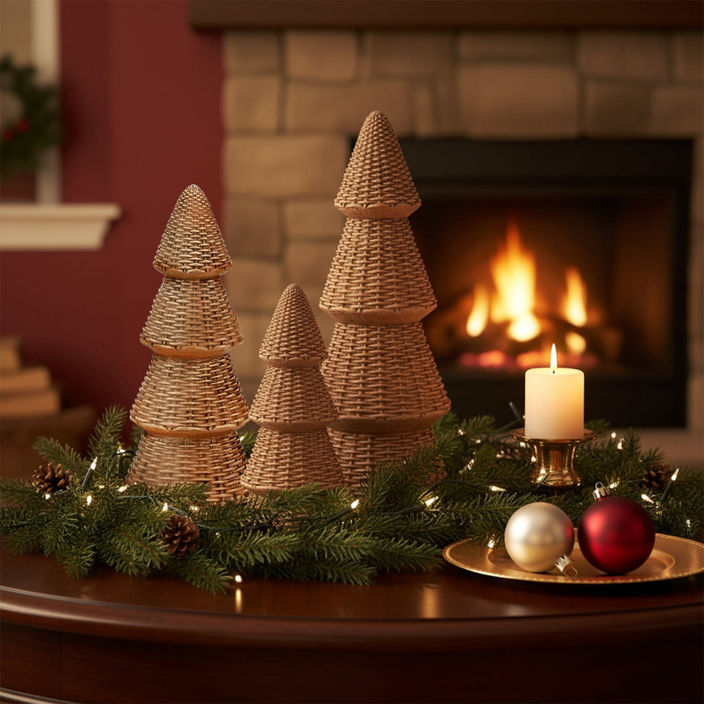 Ayieyill 3pcs Tabletop Christmas Tree Velvet Woven Resin Christmas Trees for Christmas Decor Indoor, Christmas Table Decor, Green