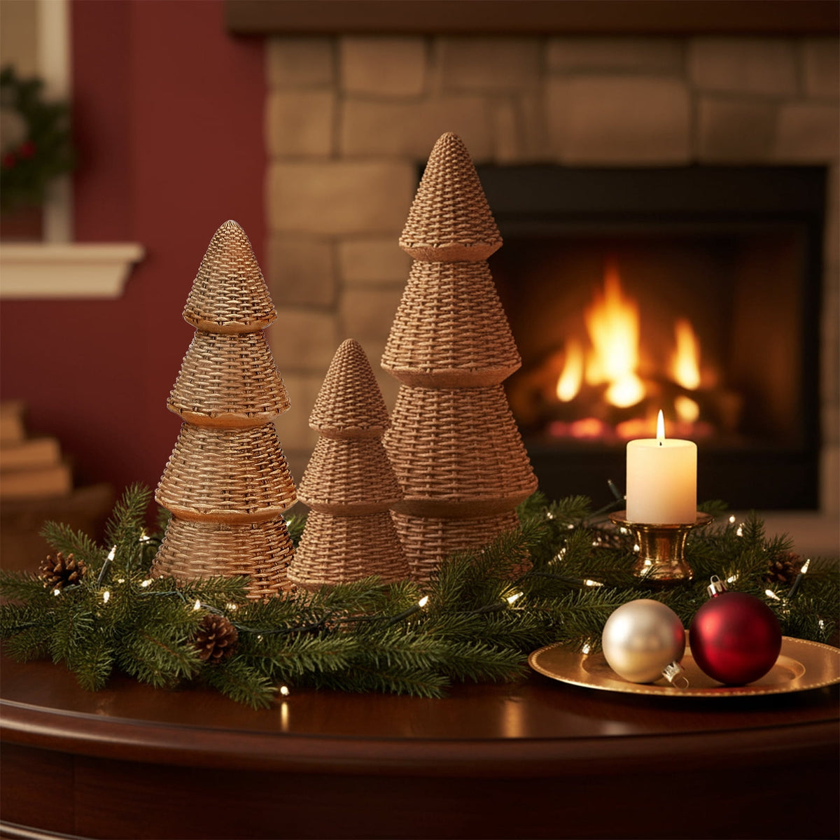 Ayieyill 3pcs Tabletop Christmas Tree Velvet Woven Resin Christmas Trees for Christmas Decor Indoor, Christmas Table Decor, Green