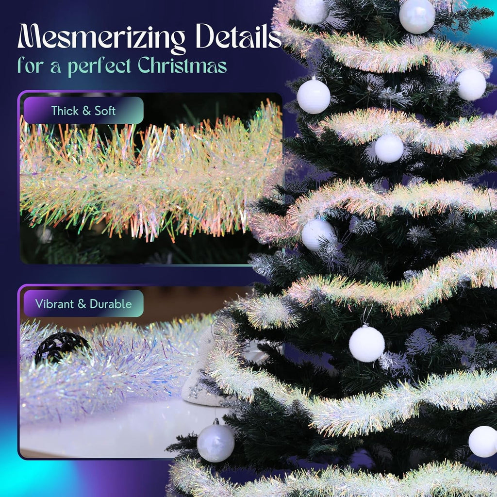 Ayieyill 33ft Tinsel Garland Hanging Christmas Tree Garland for Christmas Tree Decorations Indoor, Iridescent