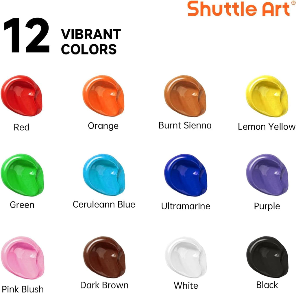 Shuttle Art Outdoor Acrylic Paint Set, 12 Colors Waterproof Paint, 8.45oz/250ml Large Bottles, Rich Pigmented Bulk Painting Supplies on Rocks, Wood, Wall, Crafts, Garden Statues