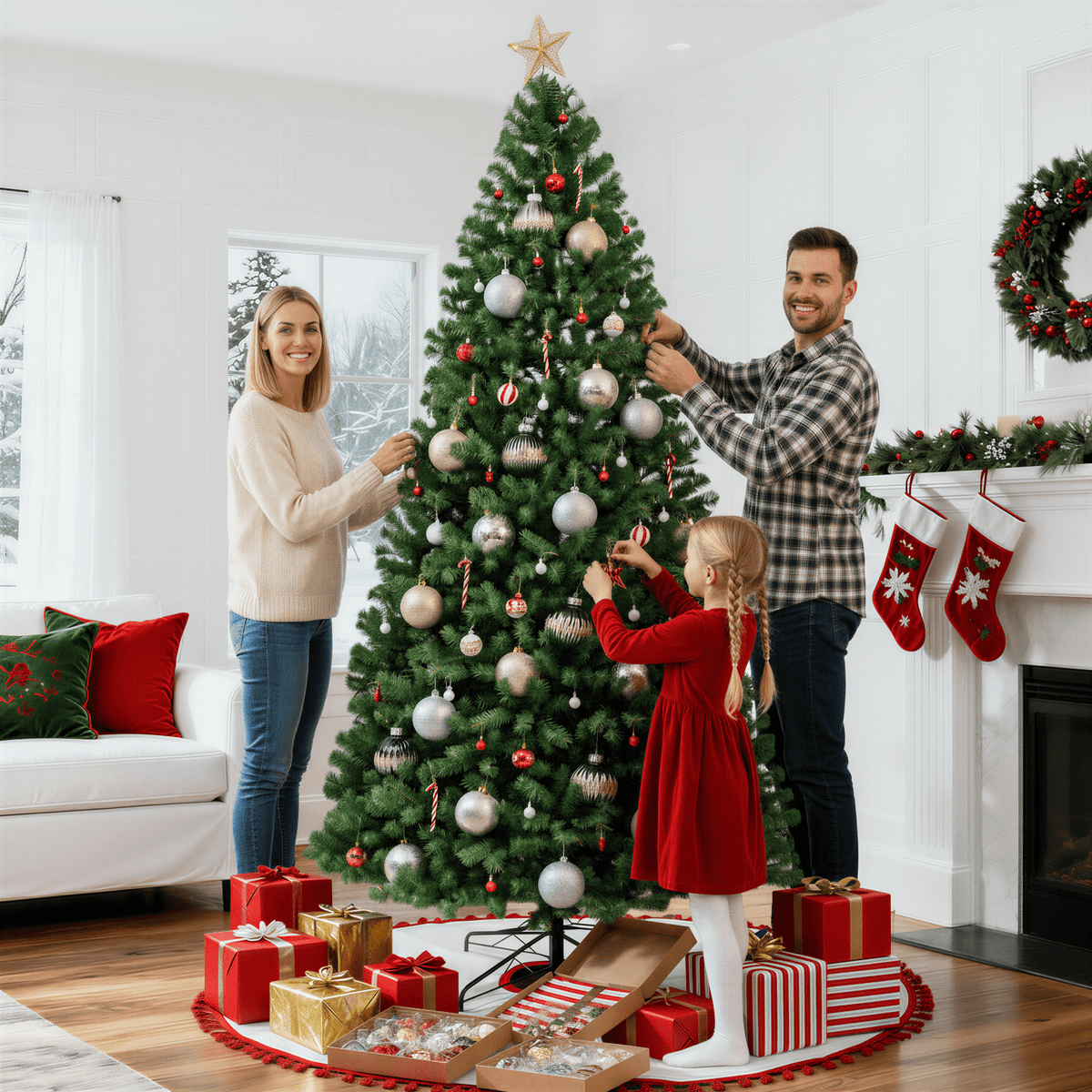 Jingle Joy 6 ft Evergrow Spruce Premium Hinged Artificial Christmas Tree, 833 Branch Tips, Unlit, Realistic Full Shape, Metal Stand Included