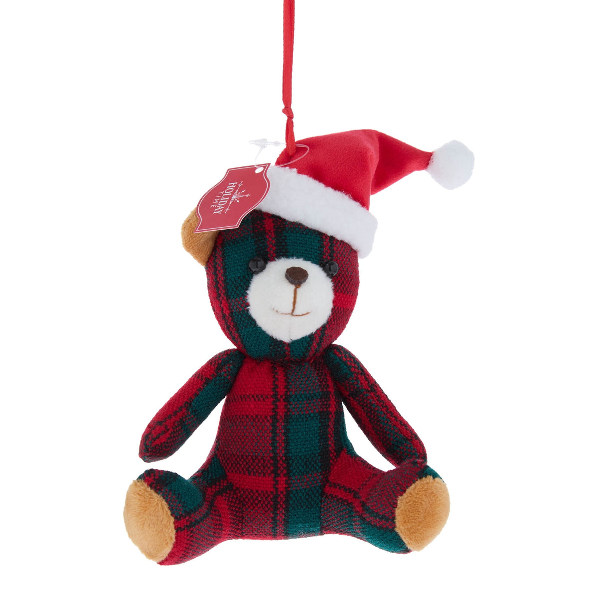 Multicolor Plaid Fabric Bear Christmas Ornament, 5", by Holiday Time