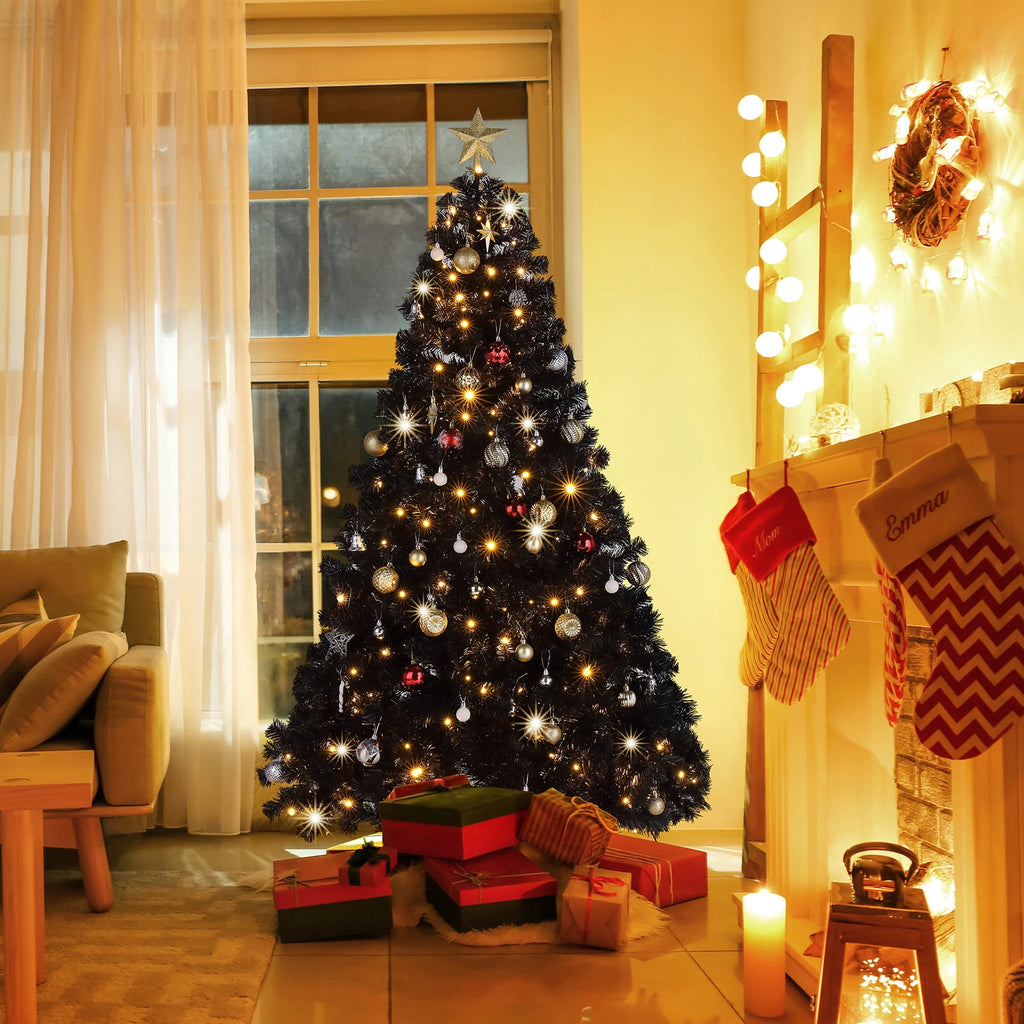 Ktaxon Black Christmas Tree 6ft Artificial Xmas Tree with 250 LEDs,Indoor Holidays Decoration,8 Modes