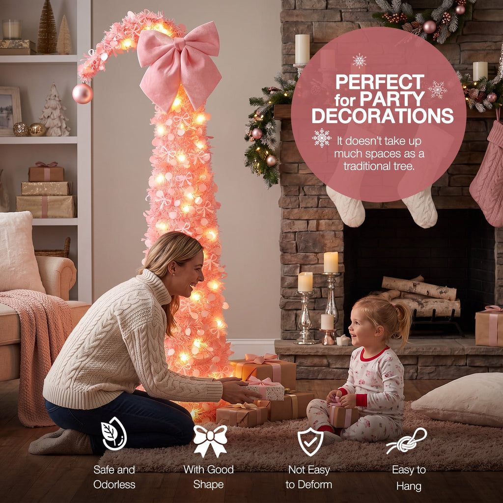 Ayieyill Christmas Tree 5FT Pencil Christmas Tree, Collapsible Pop up Tinsel Tree for Christmas Decorations Indoor, Pink