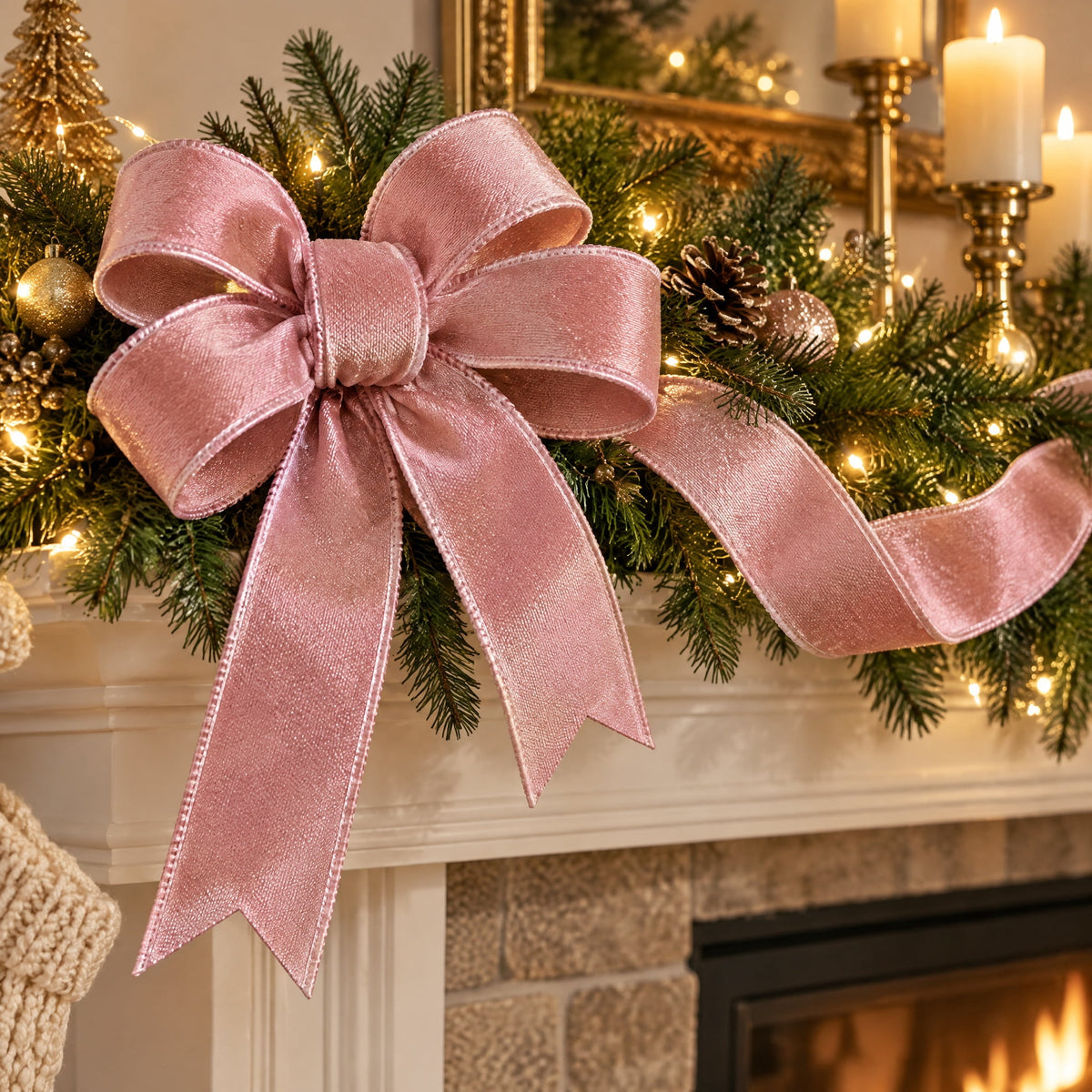 Pink and Champagne Velvet Christmas Ribbon, 3.5" x 30', by Holiday Time
