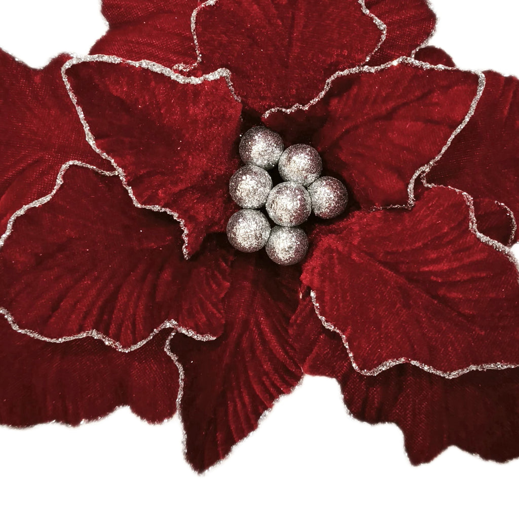 Deluxe Red and Silver Poinsettia Christmas Clip Ornament, 12", by Holiday Time