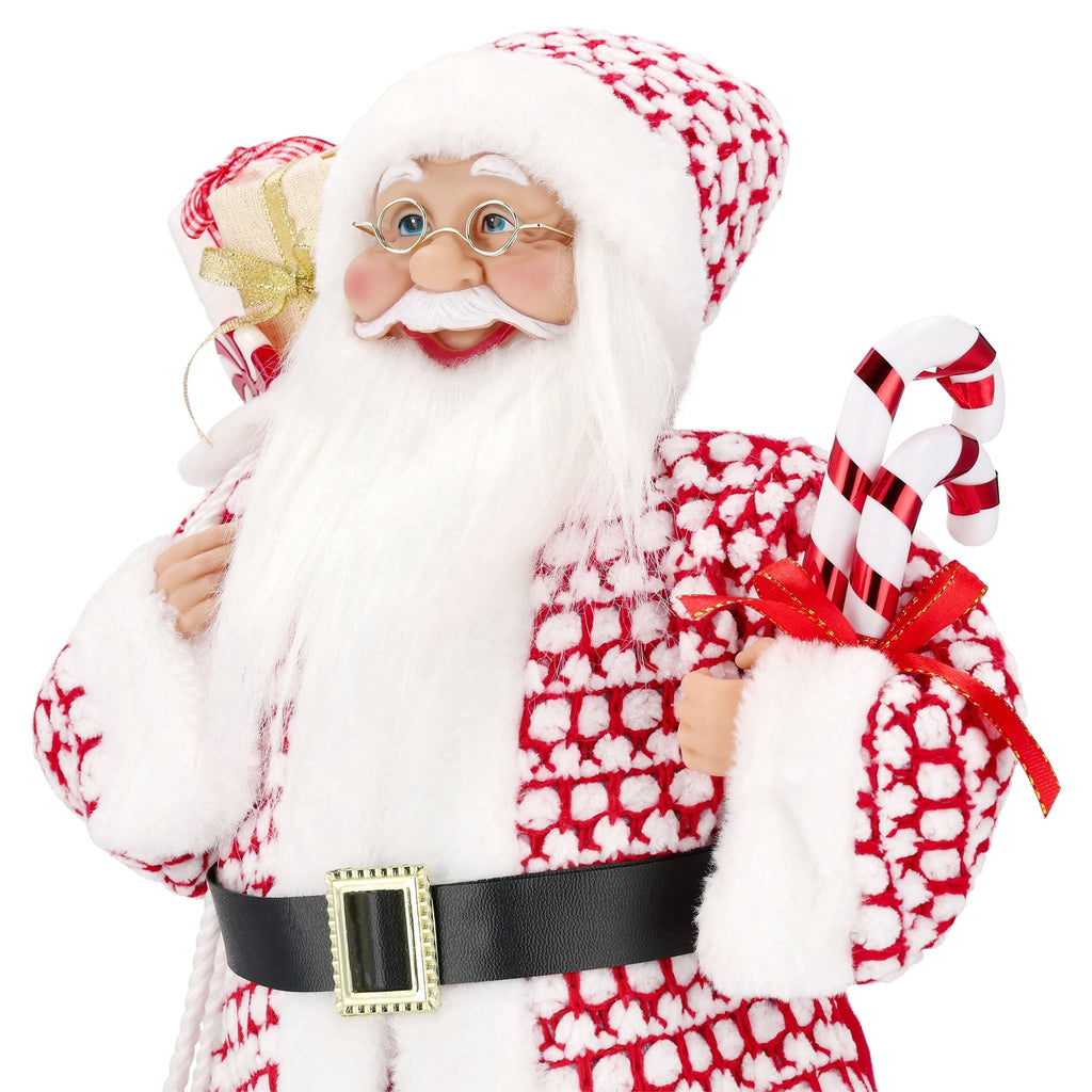 Santa with Glasses, Candy Cane and Gift Sack Christmas Decoration, Red and White, 18", by Holiday Time