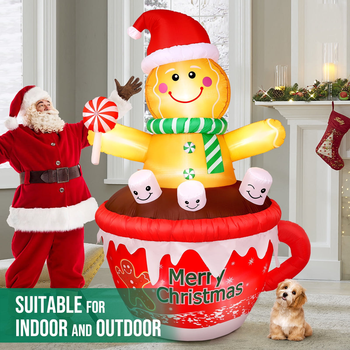 Ayieyill 7FT Inflatables Christmas Outdoor Decoration Cup Gingerbread Man with LED, Outdoor Christmas Decoration